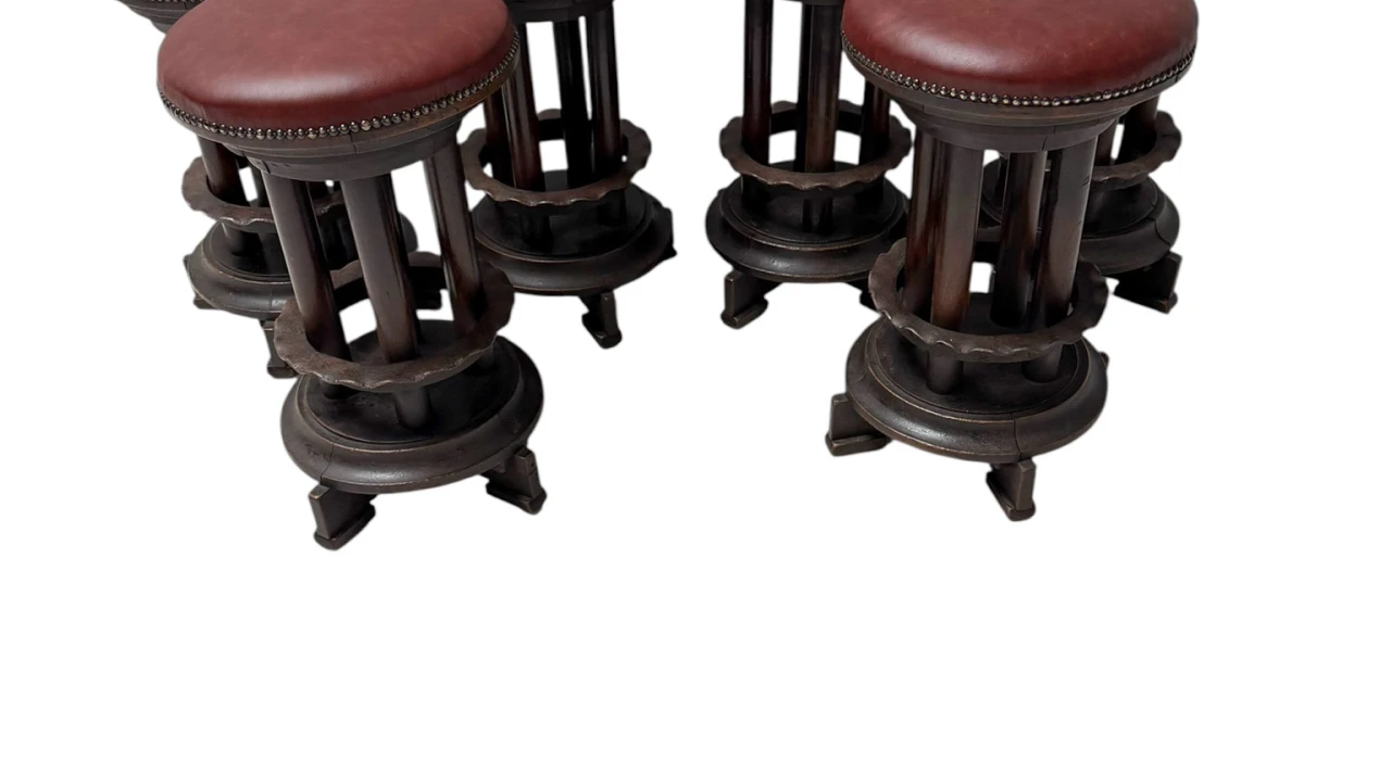 Six Art Deco Amsterdamse School Stools with Leather Tops, 1920s
